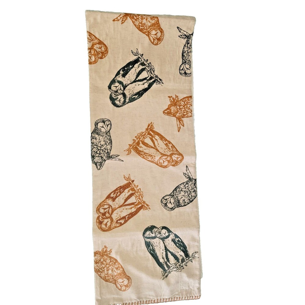 At Home Owl Themed 72in Long x 13' wide Fall Table Runner New- Cotton/Linen